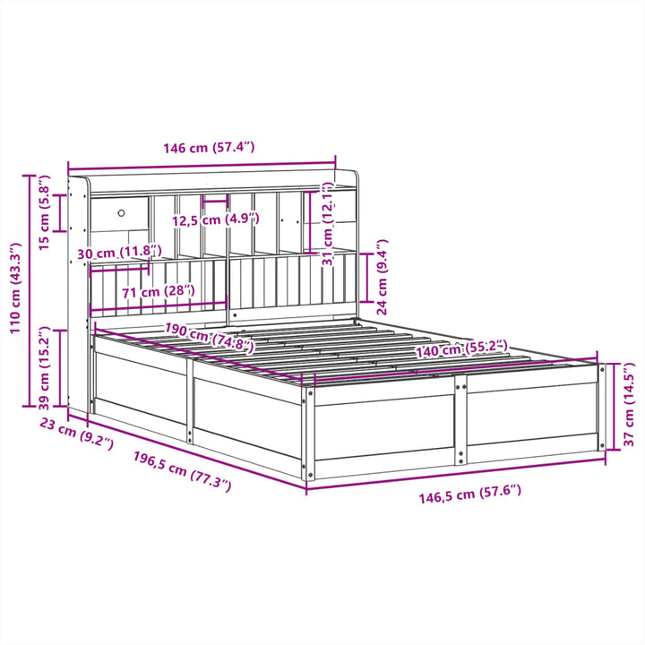 sengeramme uden madras 140x190 cm massivt fyrretræ hvid