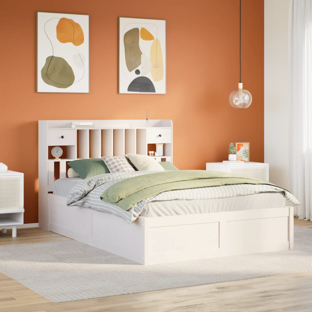 sengeramme uden madras 140x190 cm massivt fyrretræ hvid