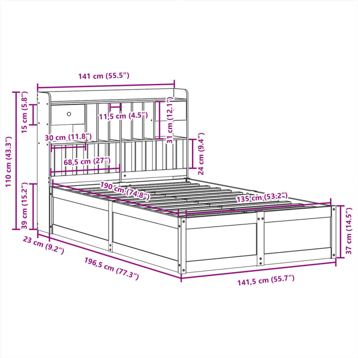sengeramme uden madras 135x190 cm massivt fyrretræ hvid