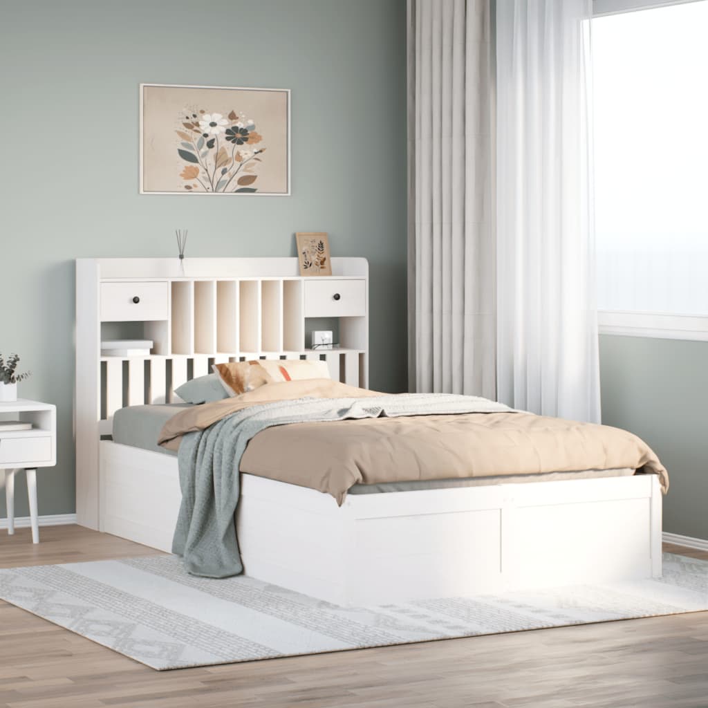 sengeramme uden madras 135x190 cm massivt fyrretræ hvid
