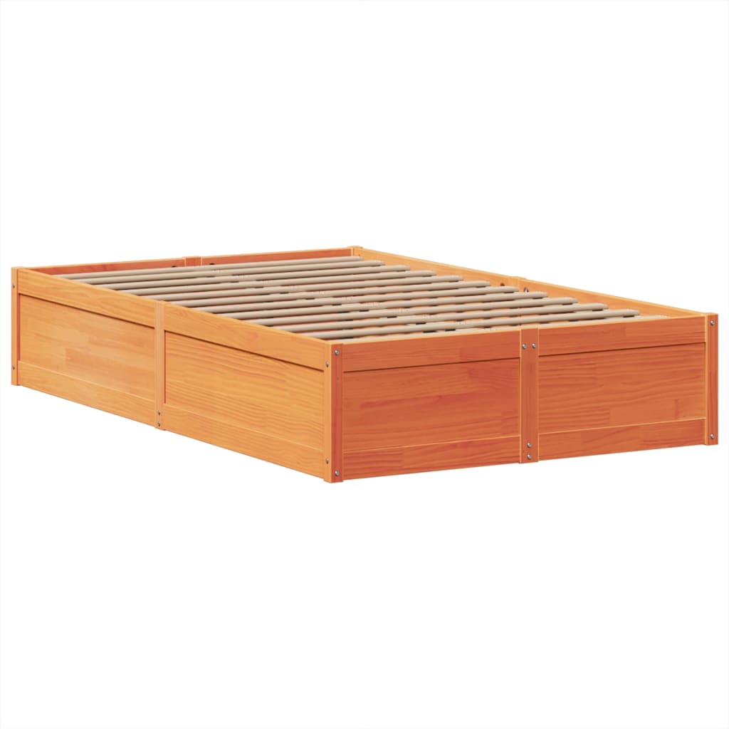 sengeramme uden madras 135x190 cm massivt fyrretræ brun