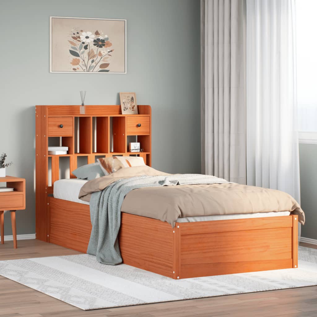 sengeramme uden madras 75x190 cm massivt fyrretræ gyldenbrun