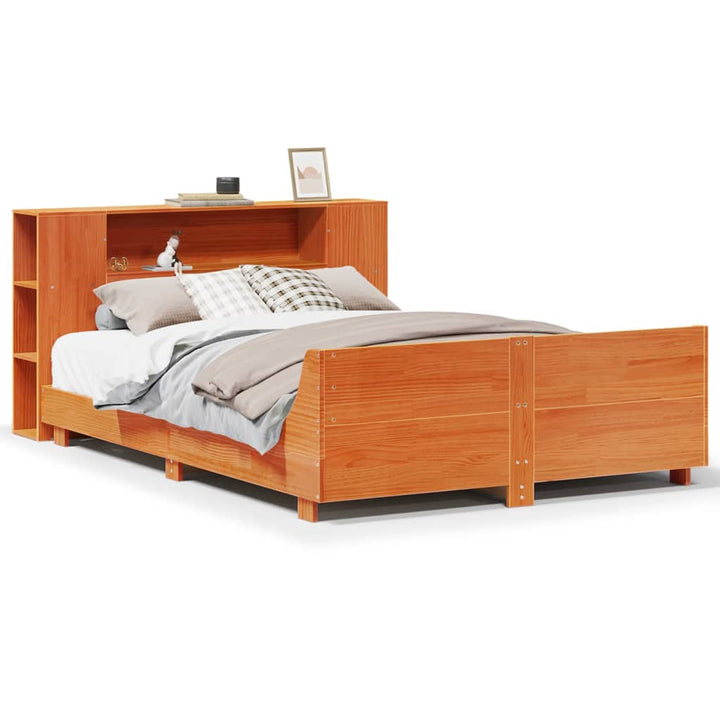 sengeramme uden madras 135x190 cm massivt fyrretræ brun