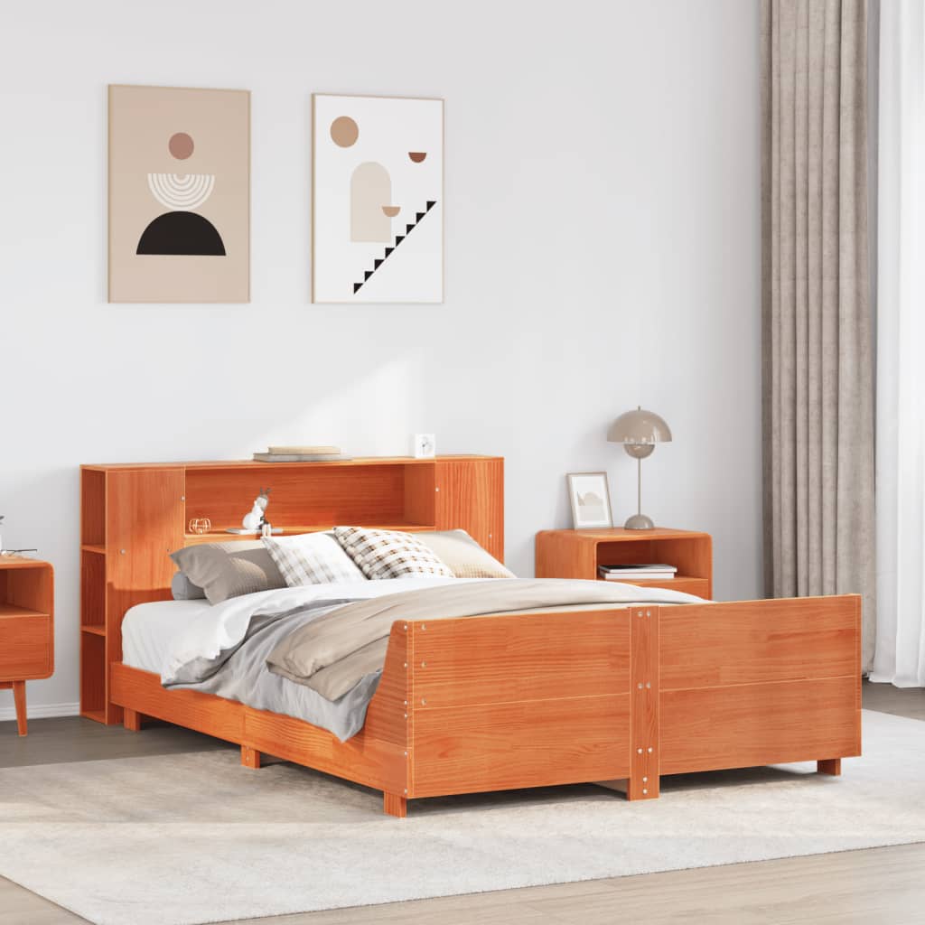sengeramme uden madras 135x190 cm massivt fyrretræ brun