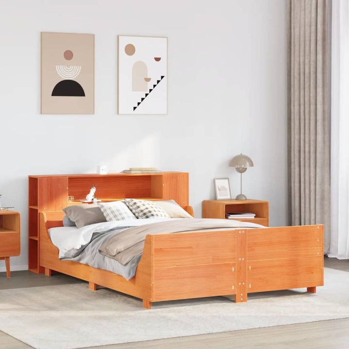 sengeramme uden madras 140x190 cm massivt fyrretræ gyldenbrun