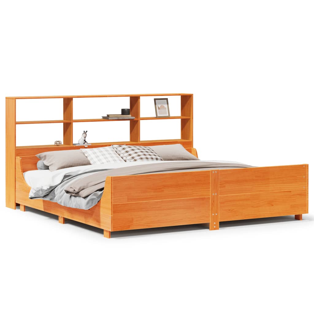 seng med reol uden madras 200x200 cm massivt træ gyldenbrun