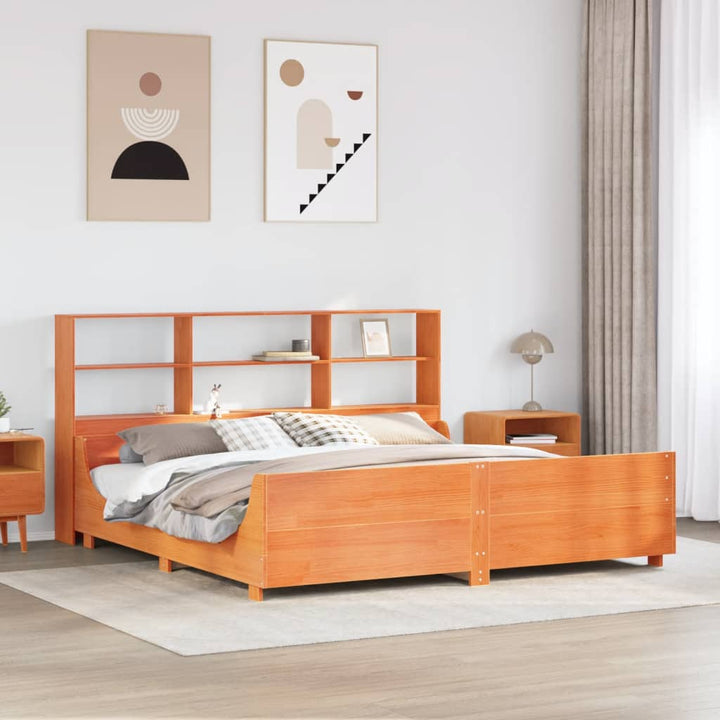 seng med reol uden madras 180x200 cm massivt træ gyldenbrun