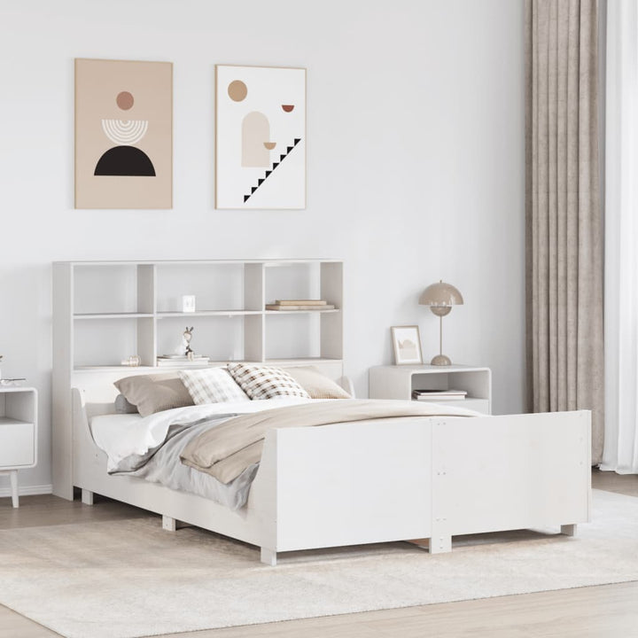 seng med reol uden madras 140x200 cm massivt træ hvid