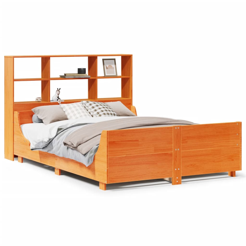 seng med reol uden madras 120x190cm massivt træ gyldenbrun