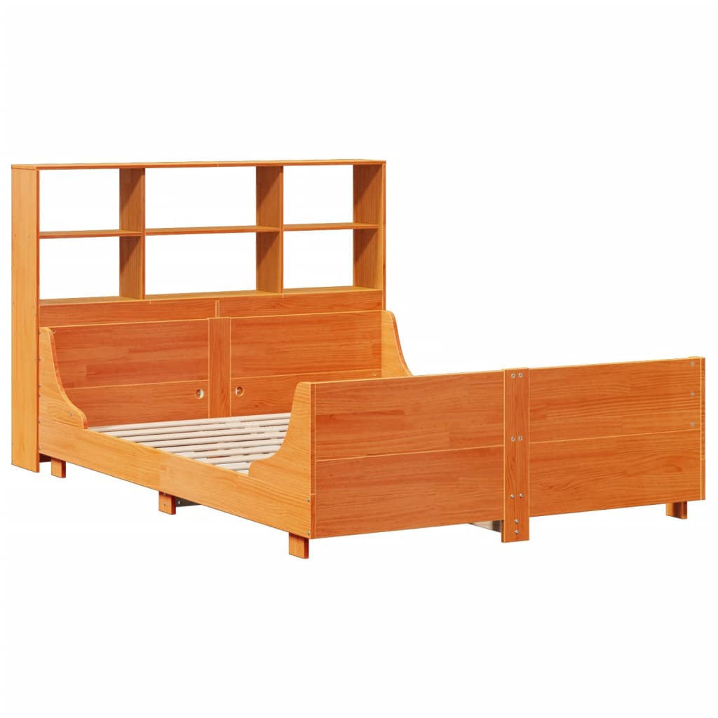 seng med reol uden madras 120x190cm massivt træ gyldenbrun