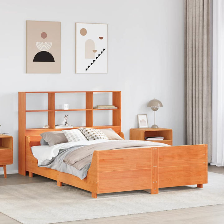 seng med reol uden madras 120x190cm massivt træ gyldenbrun