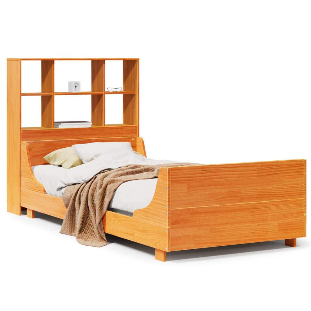 seng med reol uden madras 75x190 cm massivt træ gyldenbrun