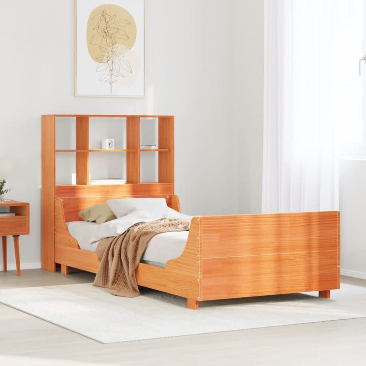 seng med reol uden madras 75x190 cm massivt træ gyldenbrun