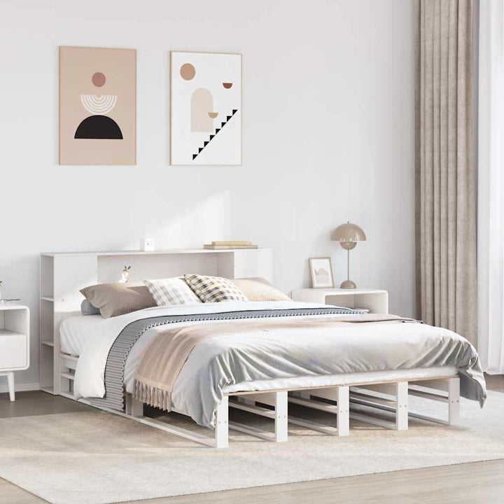 seng med reol uden madras 140x200 cm massivt træ hvid