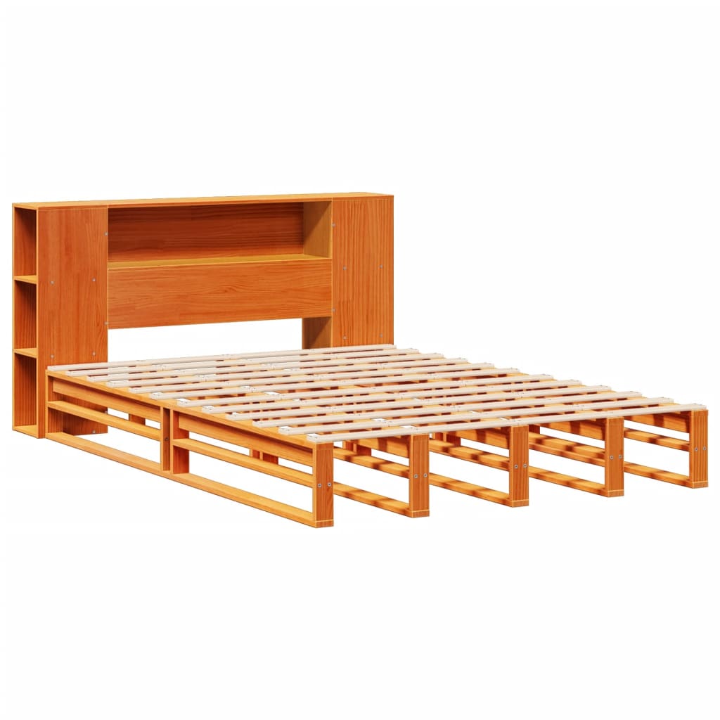 seng med reol uden madras 140x200 cm massivt træ gyldenbrun