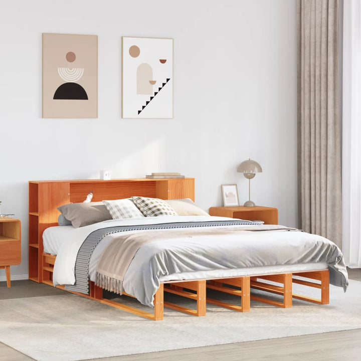 seng med reol uden madras 140x200 cm massivt træ gyldenbrun