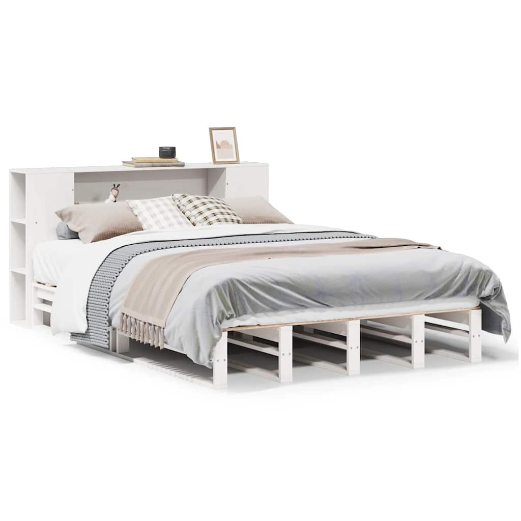 seng med reol uden madras 150x200 cm massivt træ hvid