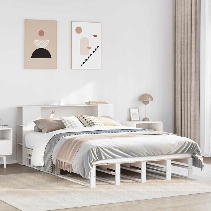 seng med reol uden madras 150x200 cm massivt træ hvid