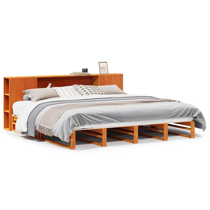 seng med reol uden madras 200x200 cm massivt træ gyldenbrun