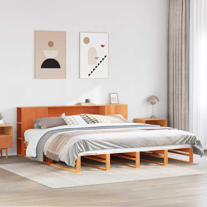 seng med reol uden madras 200x200 cm massivt træ gyldenbrun