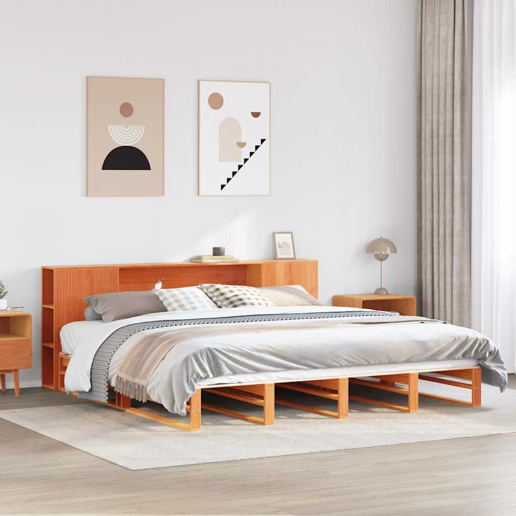 seng med reol uden madras 200x200 cm massivt træ gyldenbrun