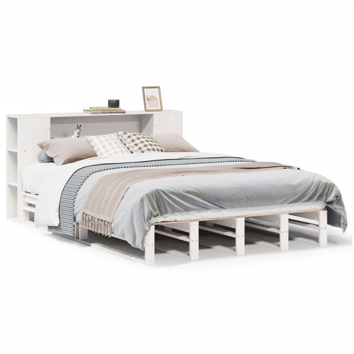 seng med reol uden madras 135x190 cm massivt træ hvid