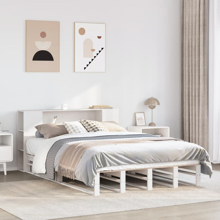 seng med reol uden madras 135x190 cm massivt træ hvid