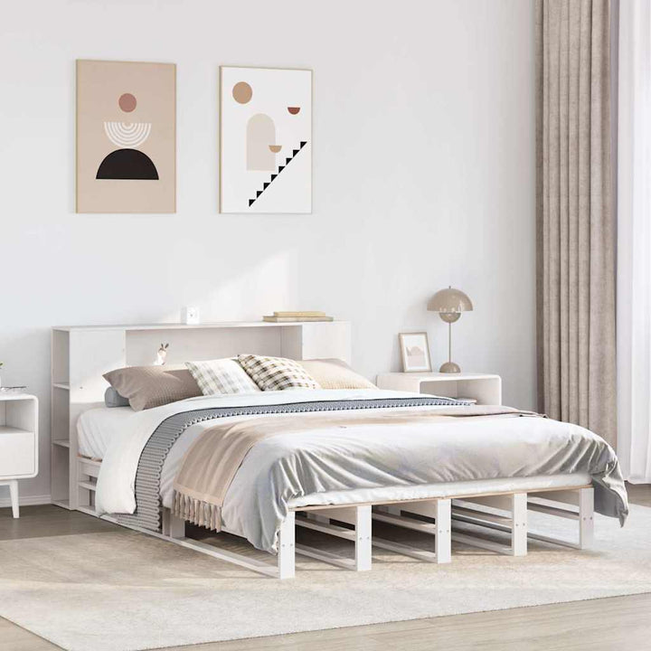 seng med reol uden madras 140x190 cm massivt træ hvid