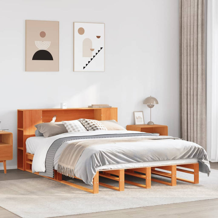 seng med reol uden madras 140x190 cm massivt træ gyldenbrun