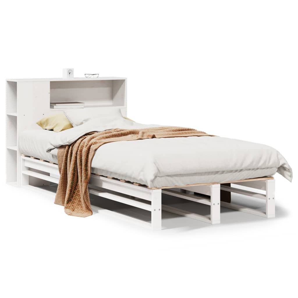 seng med reol uden madras 75x190 cm massivt træ hvid