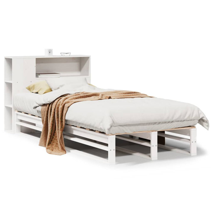 seng med reol uden madras 75x190 cm massivt træ hvid