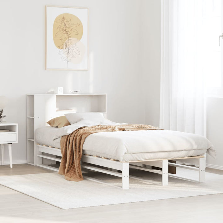 seng med reol uden madras 75x190 cm massivt træ hvid