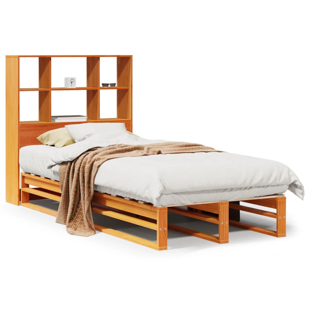 seng med reol uden madras 100x200cm massivt træ gyldenbrun