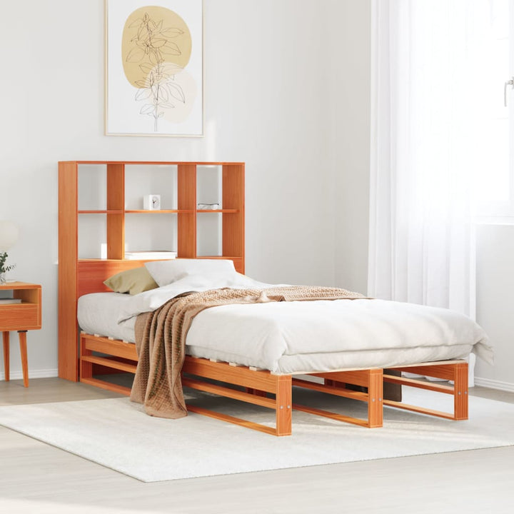 seng med reol uden madras 100x200cm massivt træ gyldenbrun