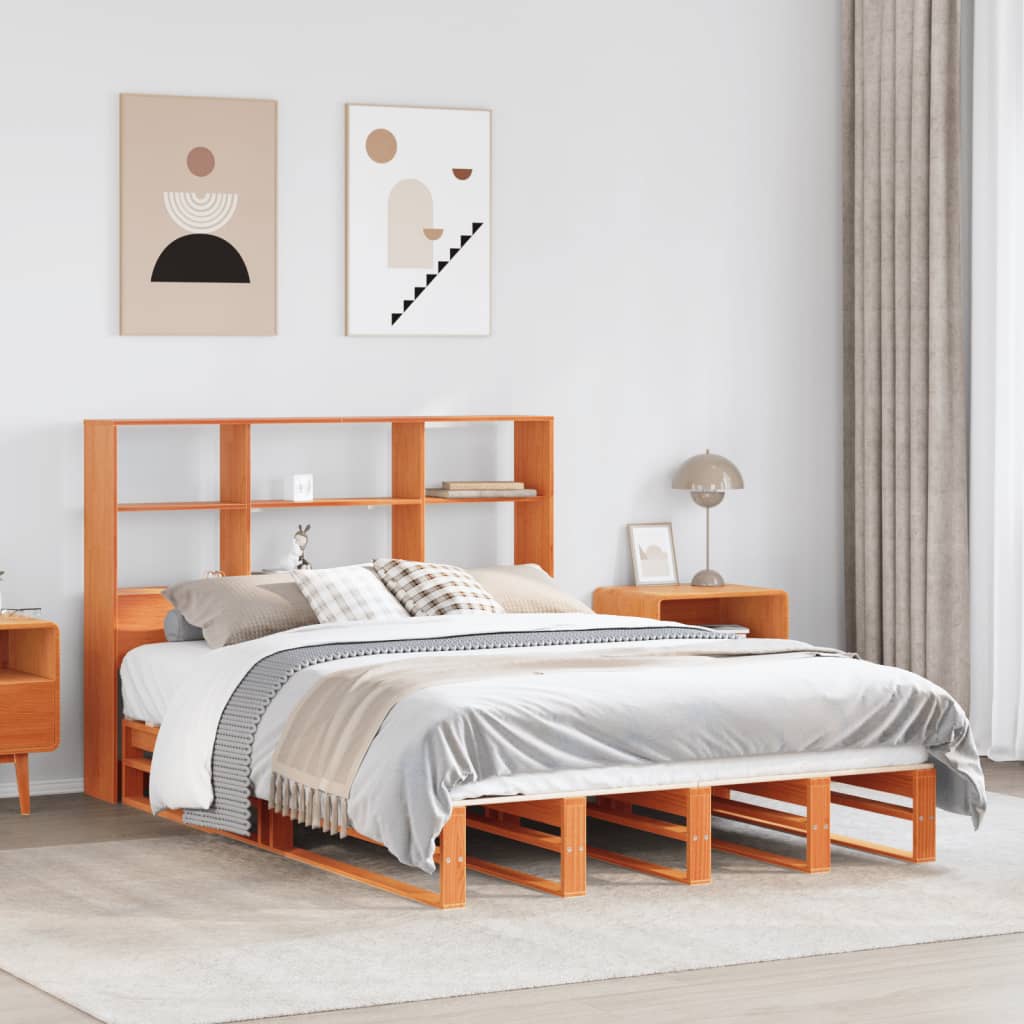 seng med reol uden madras 120x200cm massivt træ gyldenbrun