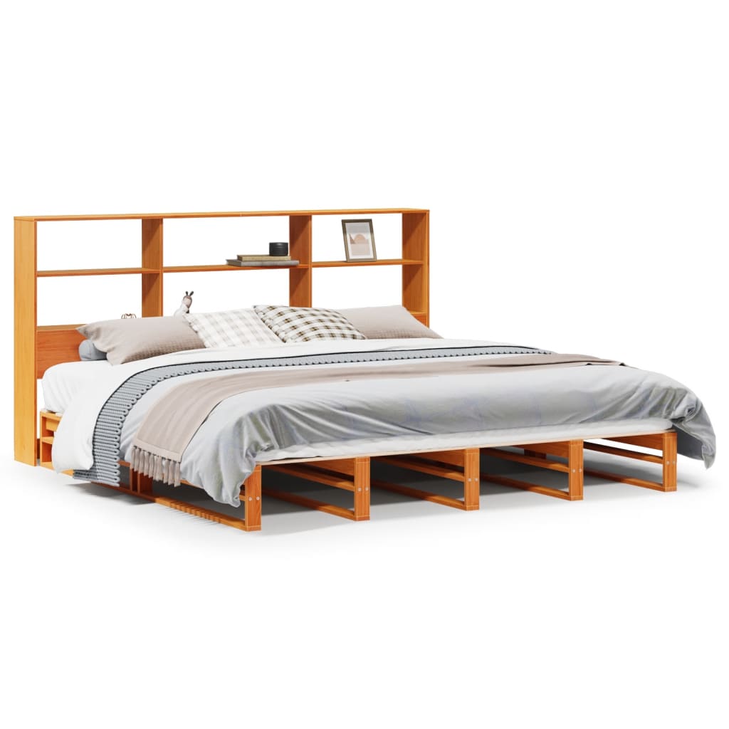 seng med reol uden madras 180x200 cm massivt træ gyldenbrun