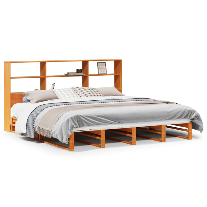 seng med reol uden madras 200x200 cm massivt træ gyldenbrun
