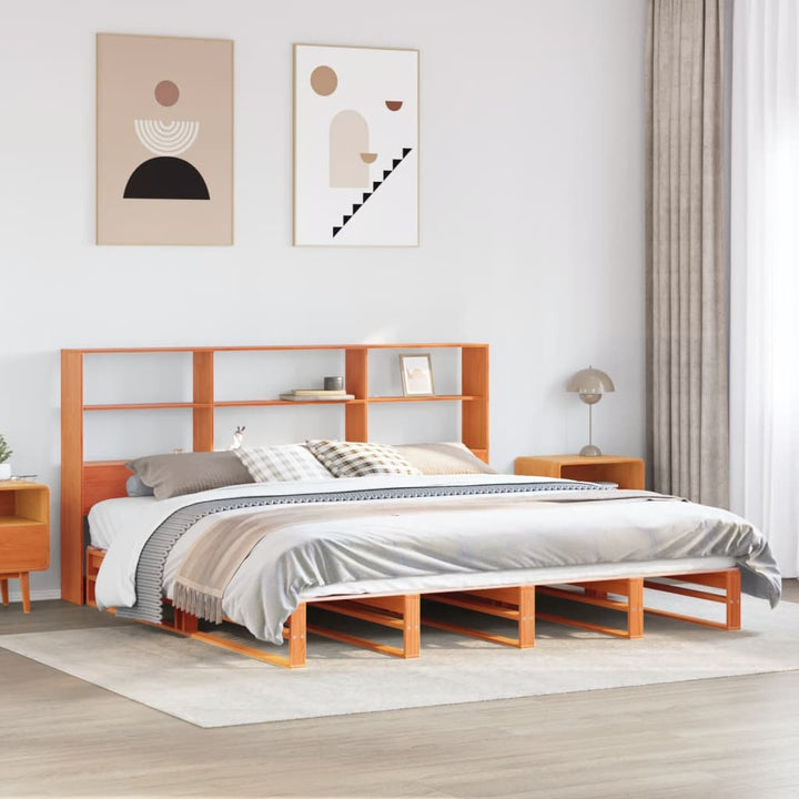 seng med reol uden madras 200x200 cm massivt træ gyldenbrun