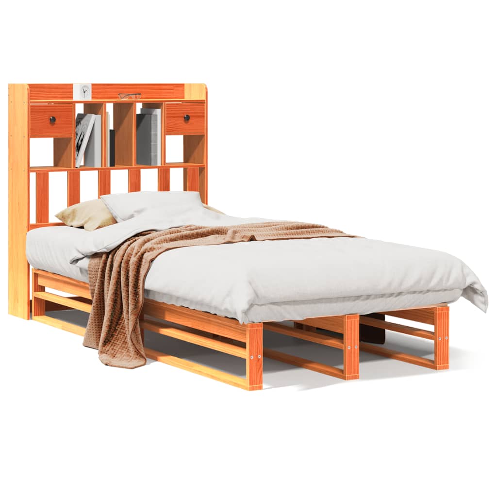 seng med reol uden madras 100x200cm massivt fyrretræ gyldenbrun