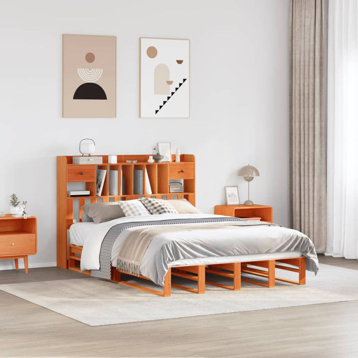 seng med reol uden madras 150x200cm massivt fyrretræ gyldenbrun
