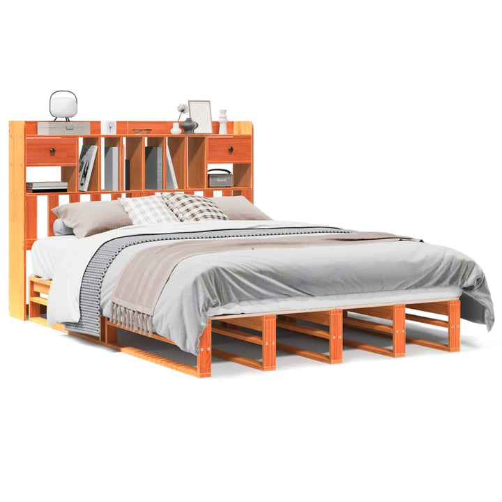 seng med reol uden madras 160x200cm massivt fyrretræ gyldenbrun