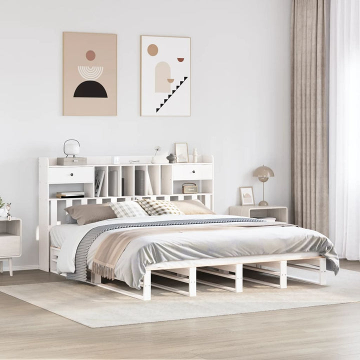 seng med reol uden madras 180x200 cm massivt fyrretræ hvid