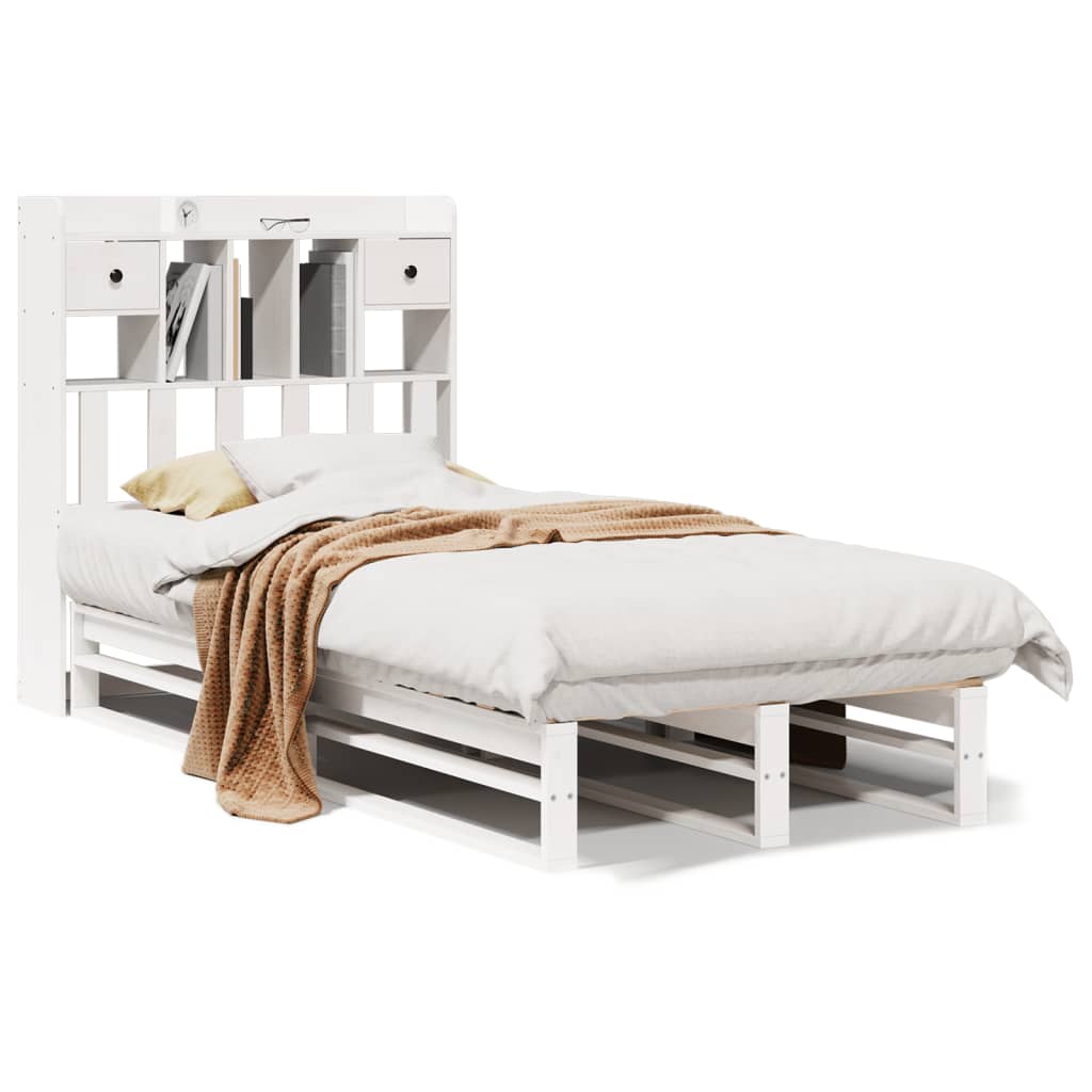 seng med reol uden madras 75x190 cm massivt fyrretræ hvid