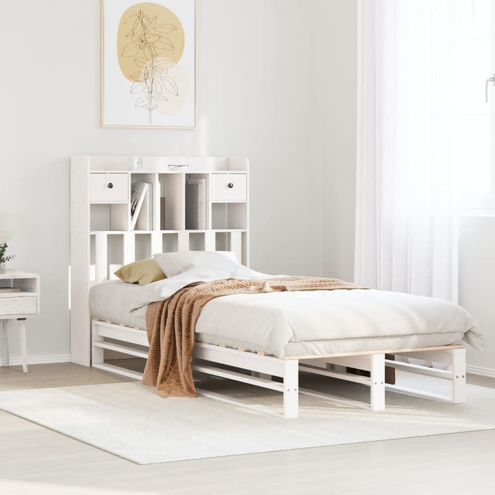 seng med reol uden madras 75x190 cm massivt fyrretræ hvid