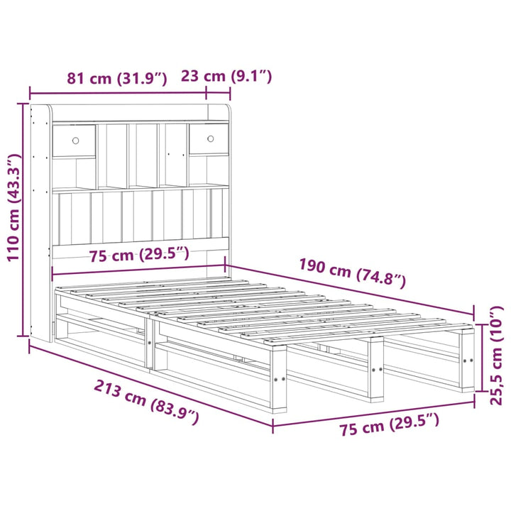 seng med reol uden madras 75x190 cm massivt fyrretræ gyldenbrun