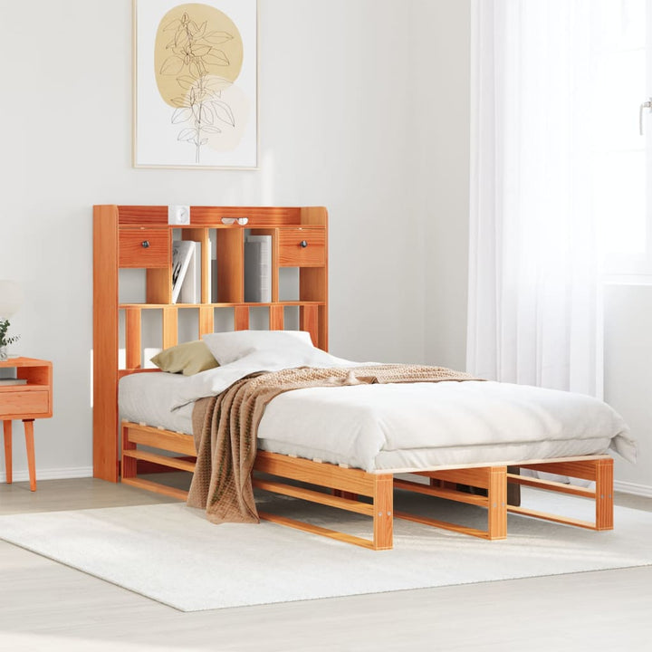 seng med reol uden madras 75x190 cm massivt fyrretræ gyldenbrun