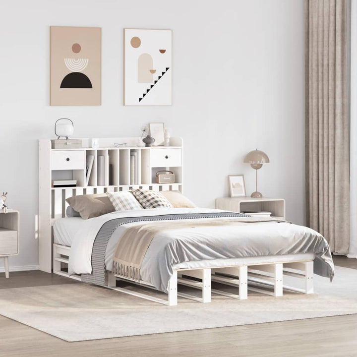 seng med reol uden madras 135x190 cm massivt fyrretræ hvid