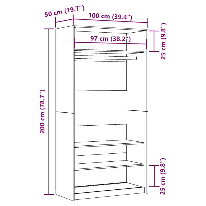 klædeskab 100x50x200 cm konstrueret træ egetræslook