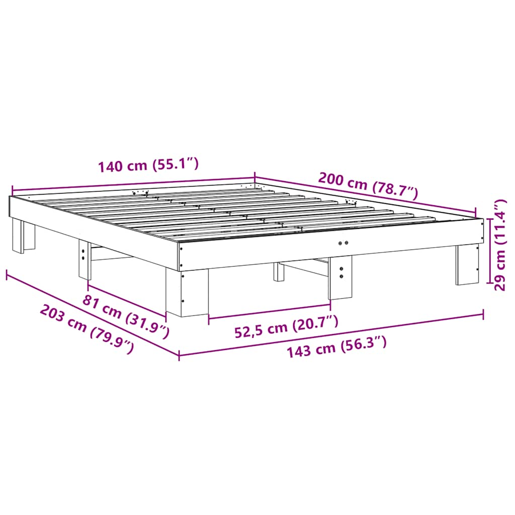 Sengeramme uden madras 140x200 cm Massivtræ Eg