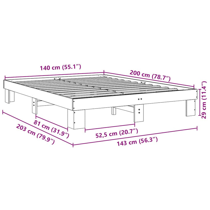 Sengeramme uden madras 140x200 cm Massivtræ Eg